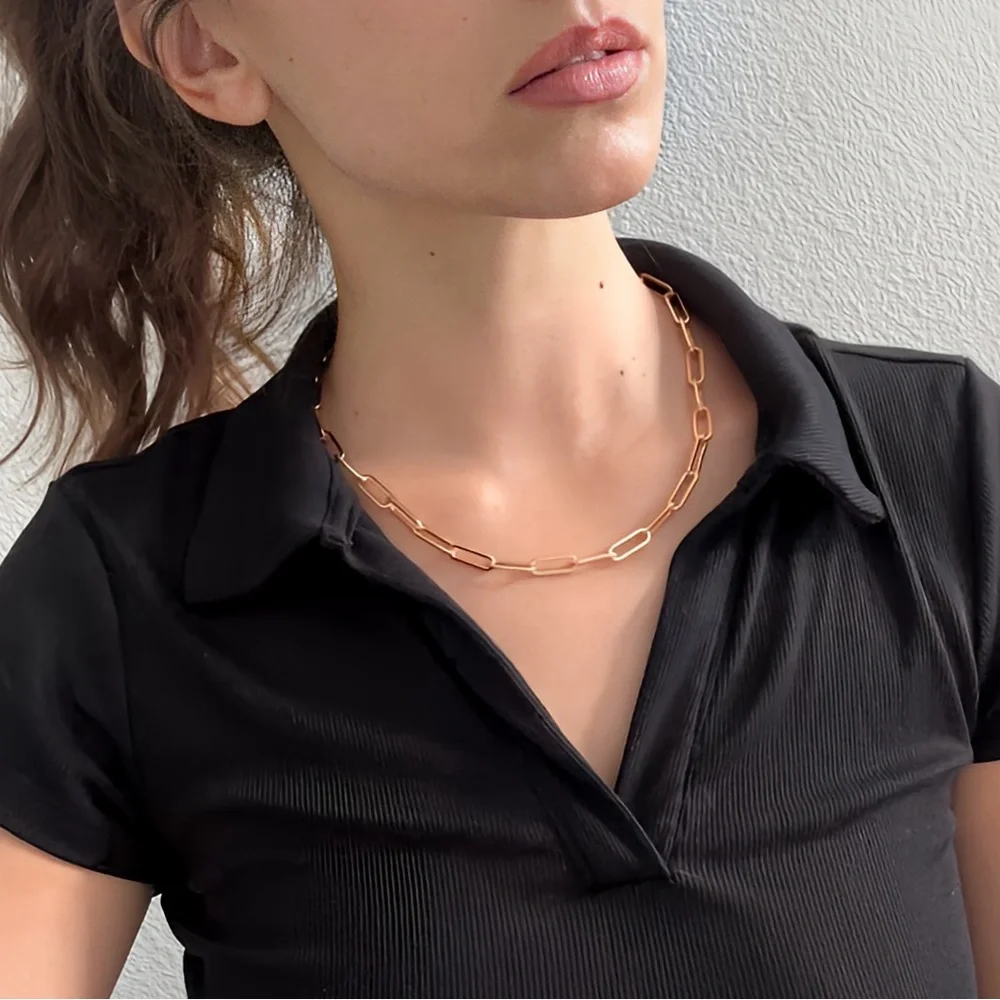 18k Rose Gold Plated Medium Thick Paperclip Chain Necklace 18” - Picture 1 of 1